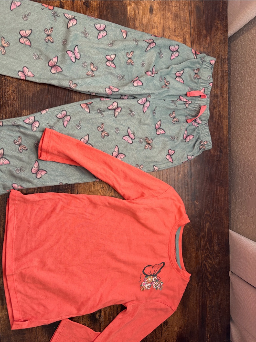 wonder nation Coral Top with Gray Butterfly Pajama Set
